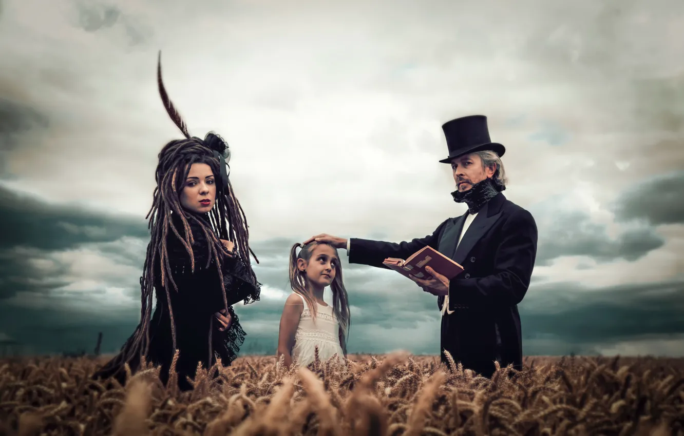 Photo wallpaper field, girl, art, the priest, Atonement, redemption