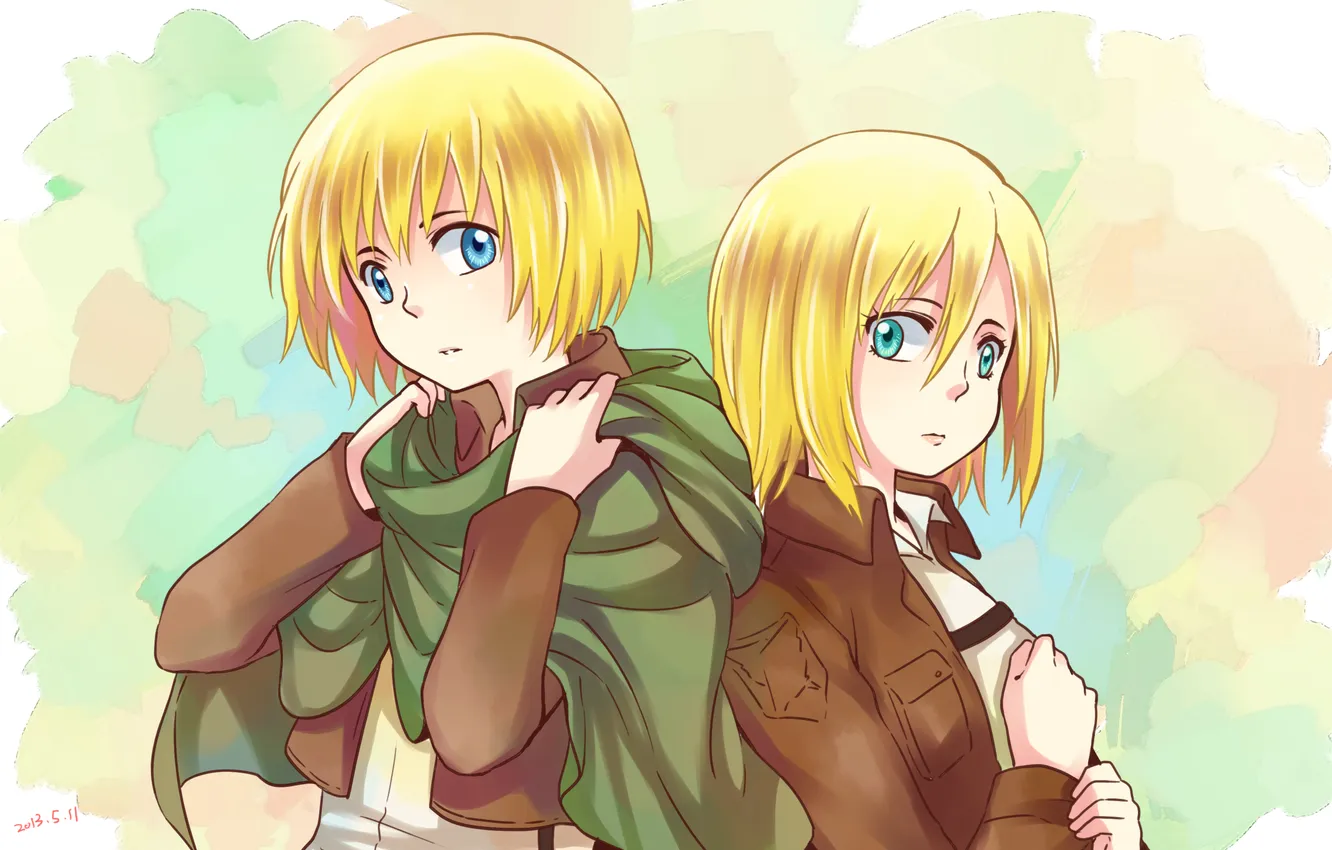Photo wallpaper look, girl, surprise, guy, art, blonde, Shingeki no Kyojin, christa renz