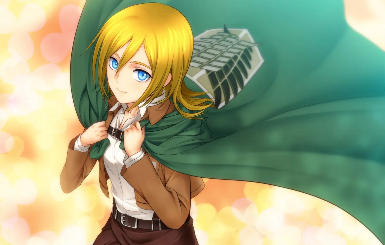 Photo wallpaper look, girl, smile, soldiers, form, cloak, art, Shingeki no Kyojin