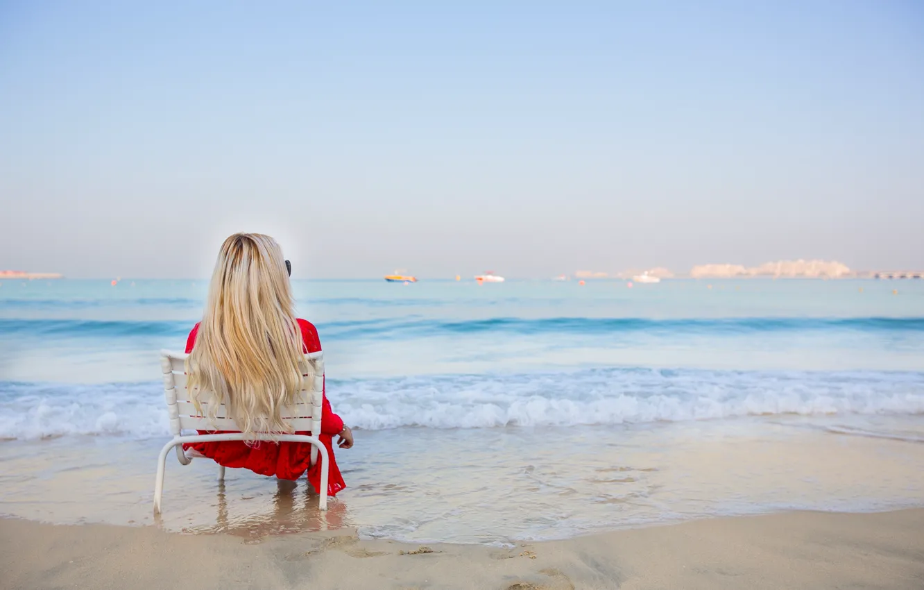 Photo wallpaper sea, summer, girl, stay, relax, hair, dress, blonde