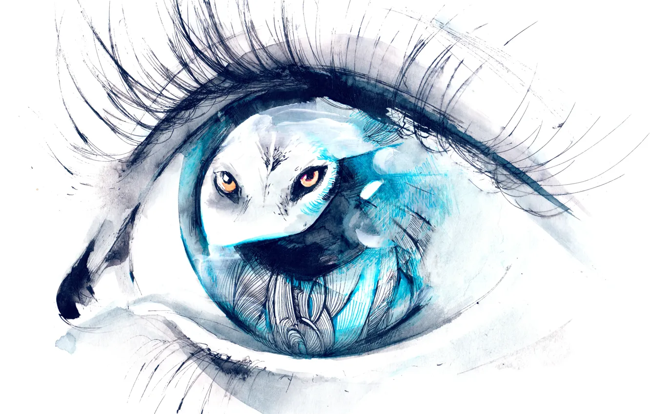 Photo wallpaper wolf, Eye, watercolors