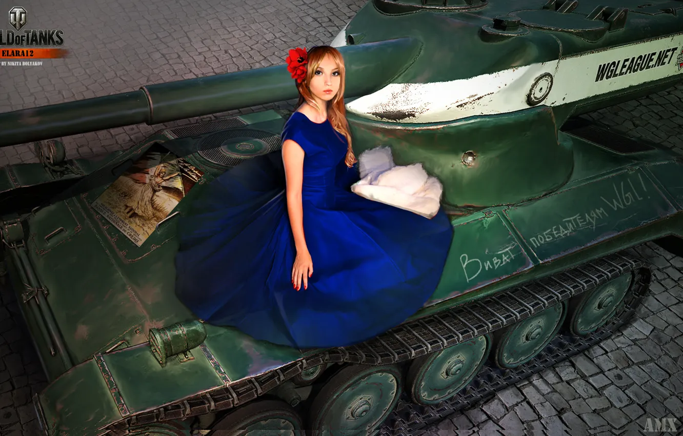 Photo wallpaper girl, France, dress, tank, girl, tanks, WoT, World of tanks