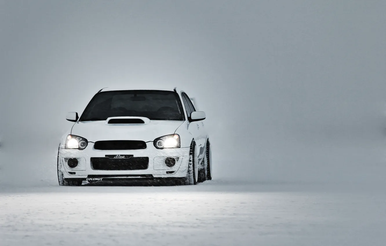 Photo wallpaper Subaru, Impreza, WRX, Winter, STI, White