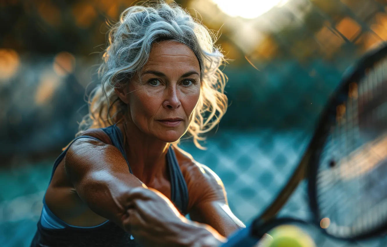 Photo wallpaper look, woman, racket, tennis, digital art, AI art, The Art of Artificial Intelligence, neural network