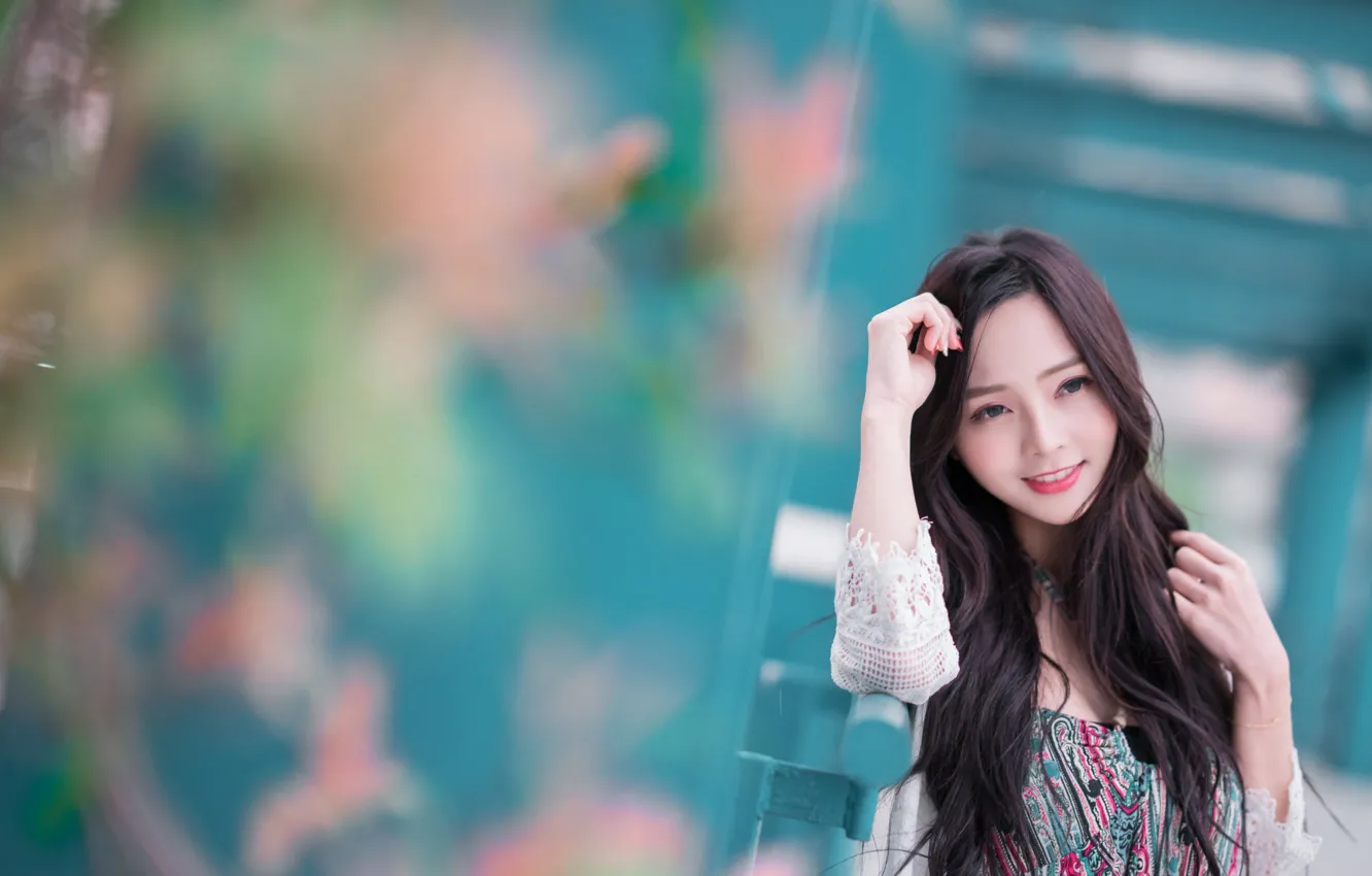 Photo wallpaper face, smile, hair, Asian