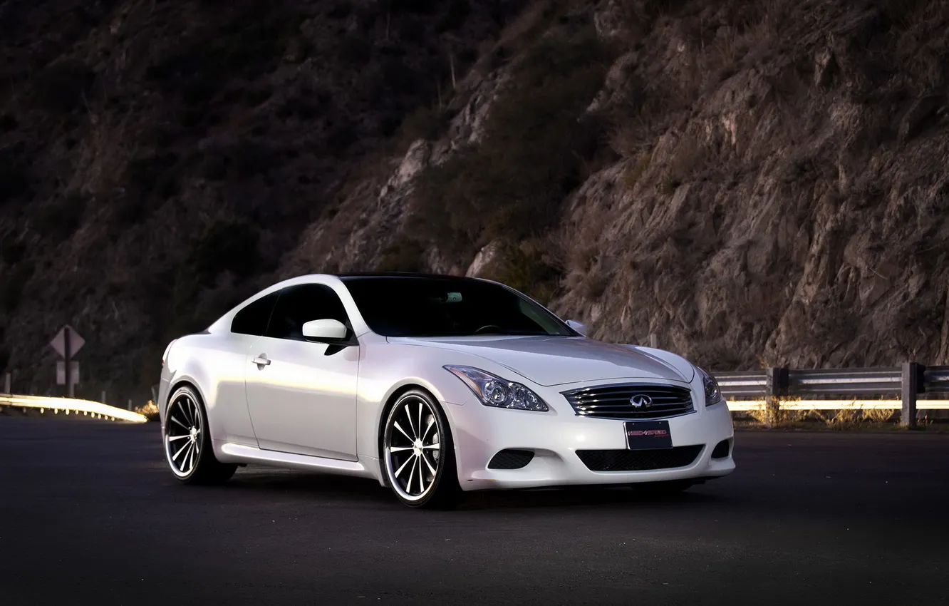 Photo wallpaper road, coupe, Infiniti, white, car, infiniti, G37