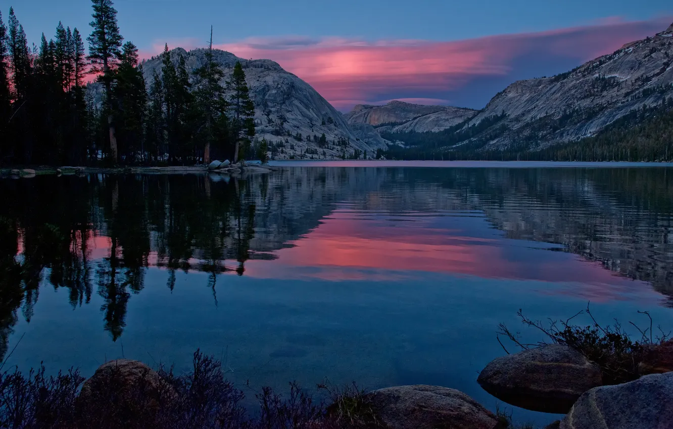 Photo wallpaper sunset, mountains, CA, Yosemite, California, Yosemite National Park, Tenaya Lake, lake Tenaya