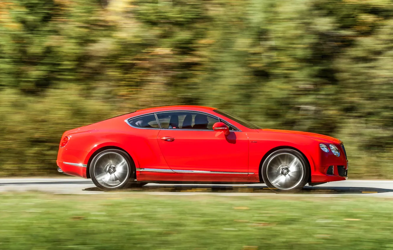 Photo wallpaper Red, Auto, Bentley, Continental, Forest, Coupe, Side view, In Motion