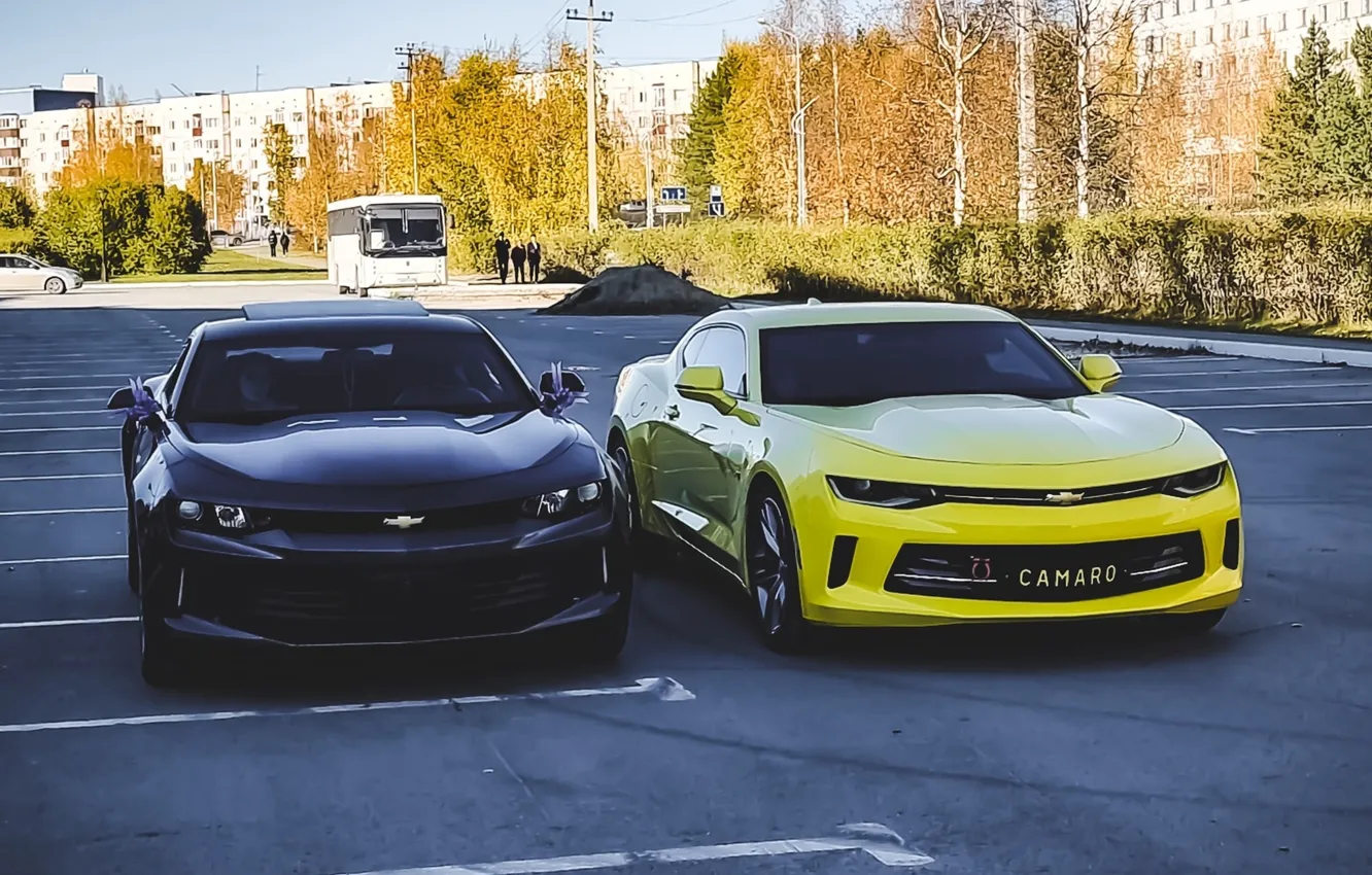 Photo wallpaper Camaro, Black, Chevrolet camaro, Yelow