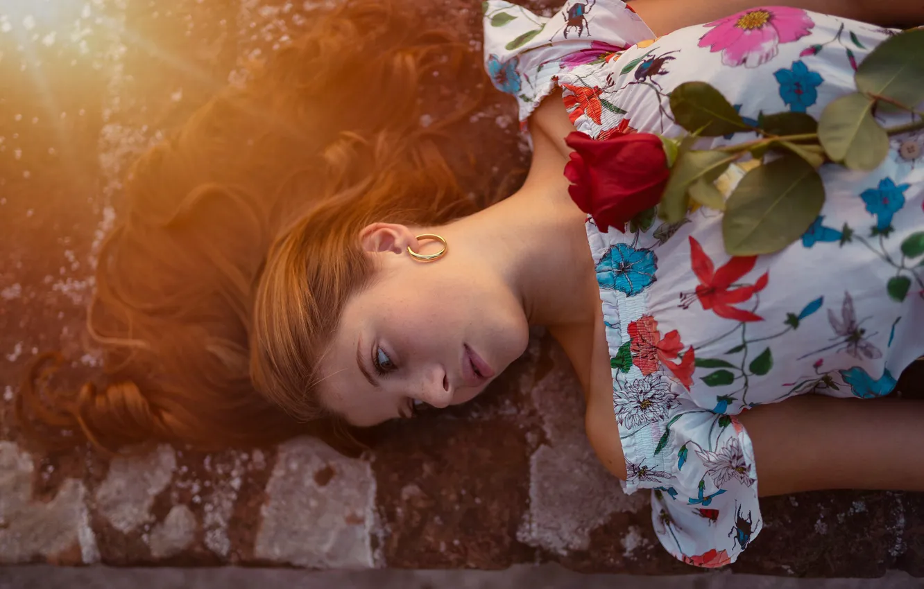 Photo wallpaper girl, pose, hair, roses, blouse, Emma, Marco Squassina