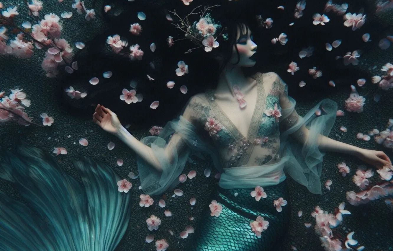 Photo wallpaper look, girl, face, pose, fantasy, mermaid, fantasy, AI art