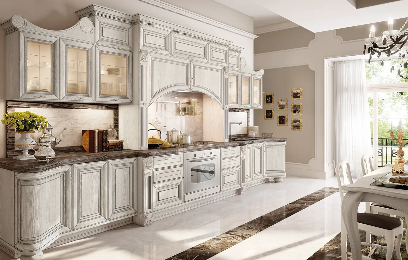 Photo wallpaper style, Villa, interior, dining room, Italian design, great cuisine, Cucina Abvente