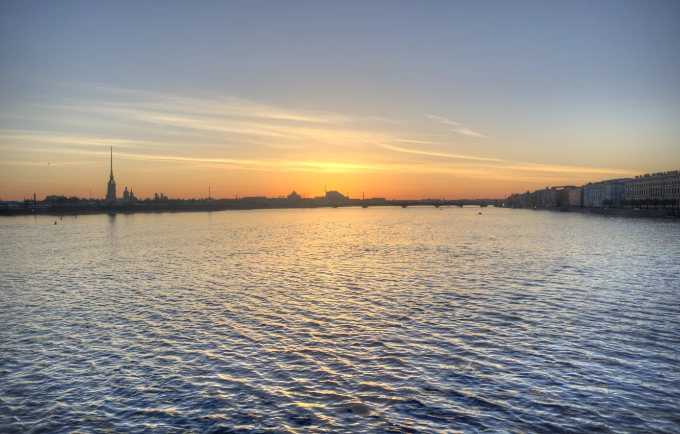 Photo wallpaper the sky, river, dawn, Saint Petersburg, Neva