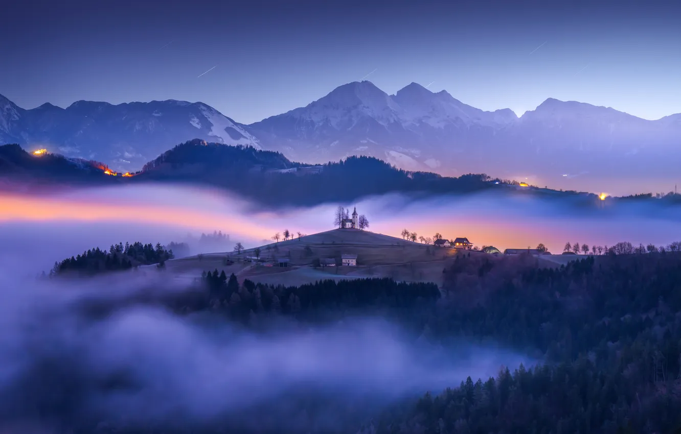 Photo wallpaper nature, beauty, Star Trails, twilight, landscape, nature, mountains, Slovenia