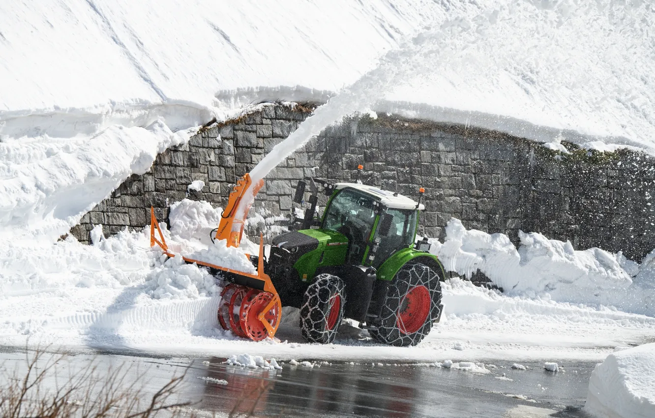 Photo wallpaper snow, tractor, cleaning, snow removal equipment