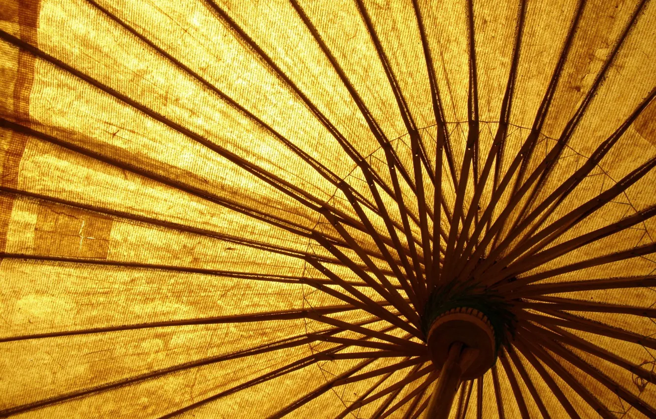 Photo wallpaper yellow, umbrella, wooden