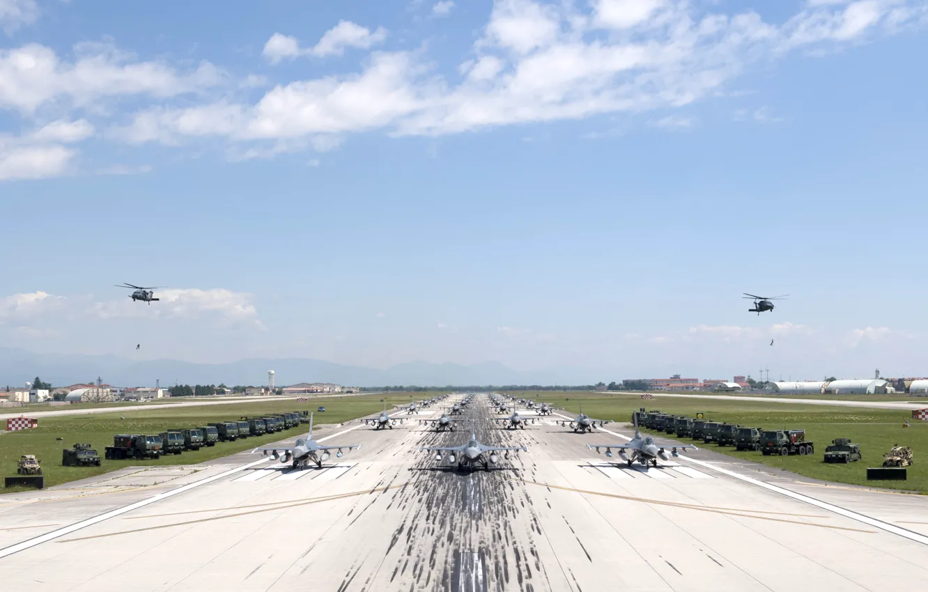 Photo wallpaper airbase, General Dynamics F-16 Fighting Falcon, ITALY, ITALY, Air force USA, Aviano Elephant Walk, Aviano …