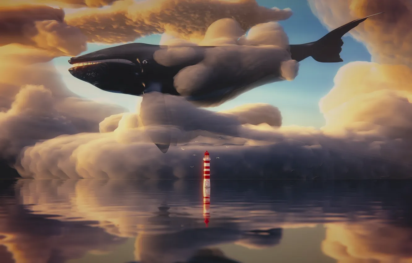 Photo wallpaper sea, the sky, lighthouse, fantasy, kit, 3D graphics, by IkyuValiantValentine, Valiant Valentine