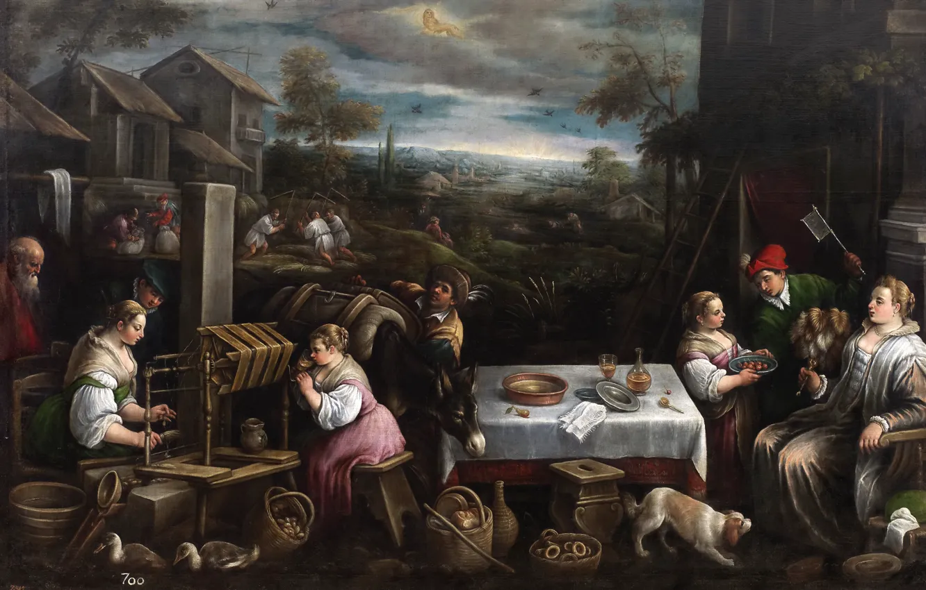Photo wallpaper table, people, picture, yard, life, June, genre, Francesco Bassano