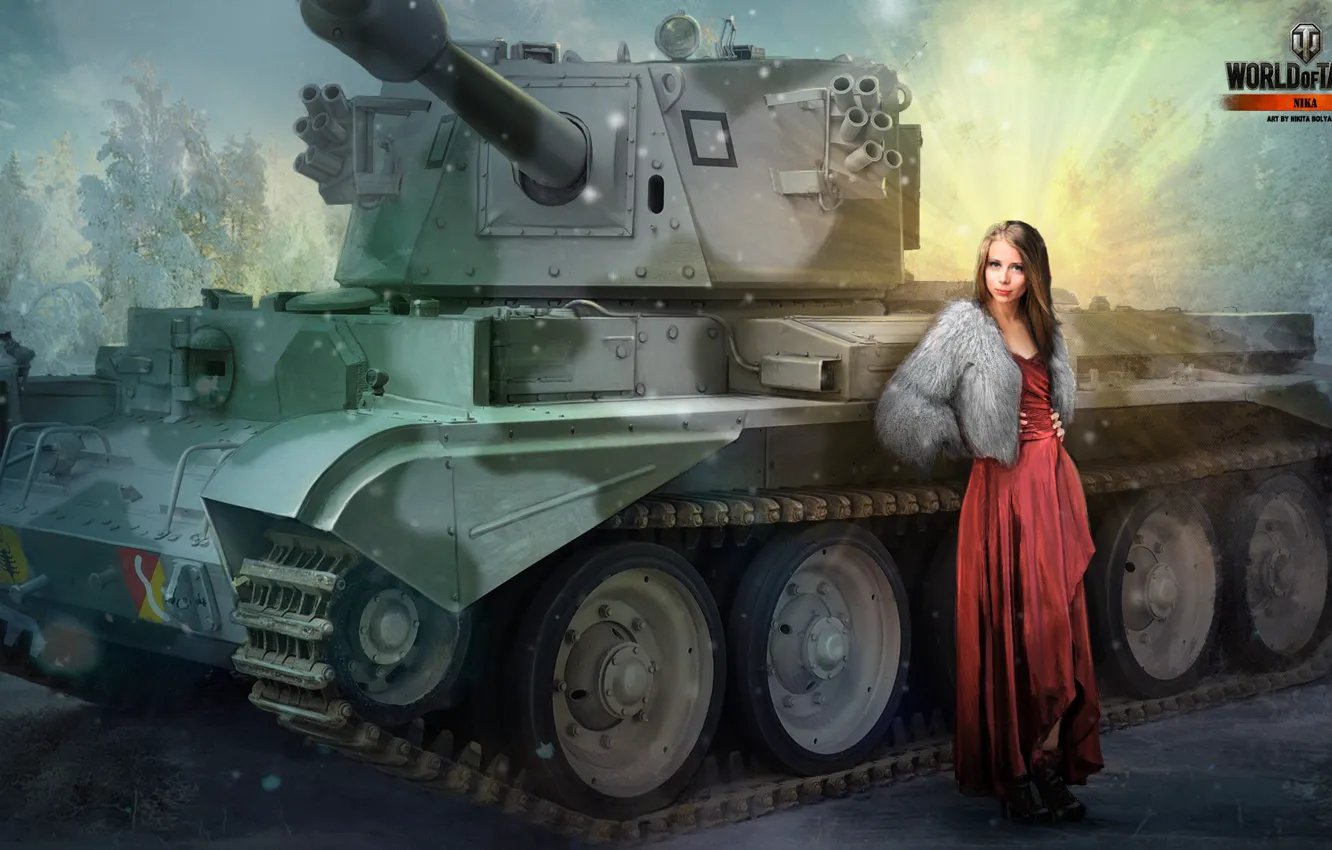 Photo wallpaper girl, games, tank, World of Tanks