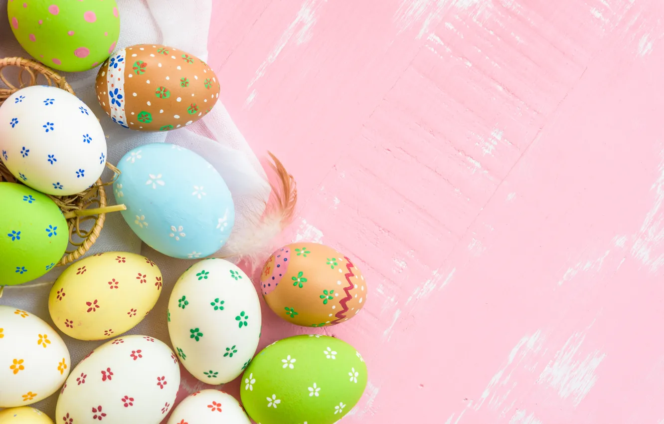 Photo wallpaper eggs, spring, colorful, Easter, happy, pink, spring, Easter, eggs, decoration