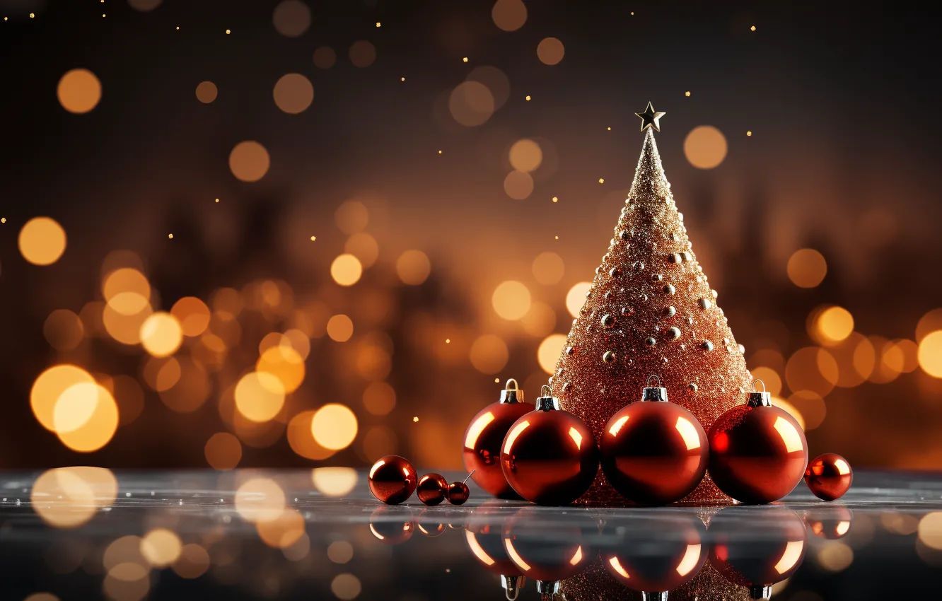 Photo wallpaper stars, balls, surface, red, lights, reflection, lights, the dark background