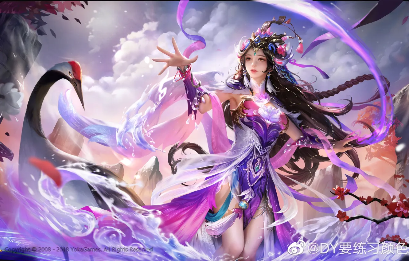 Photo wallpaper the sky, water, girl, Heron, legend of the three kingdoms, dy1994, zhuge guo