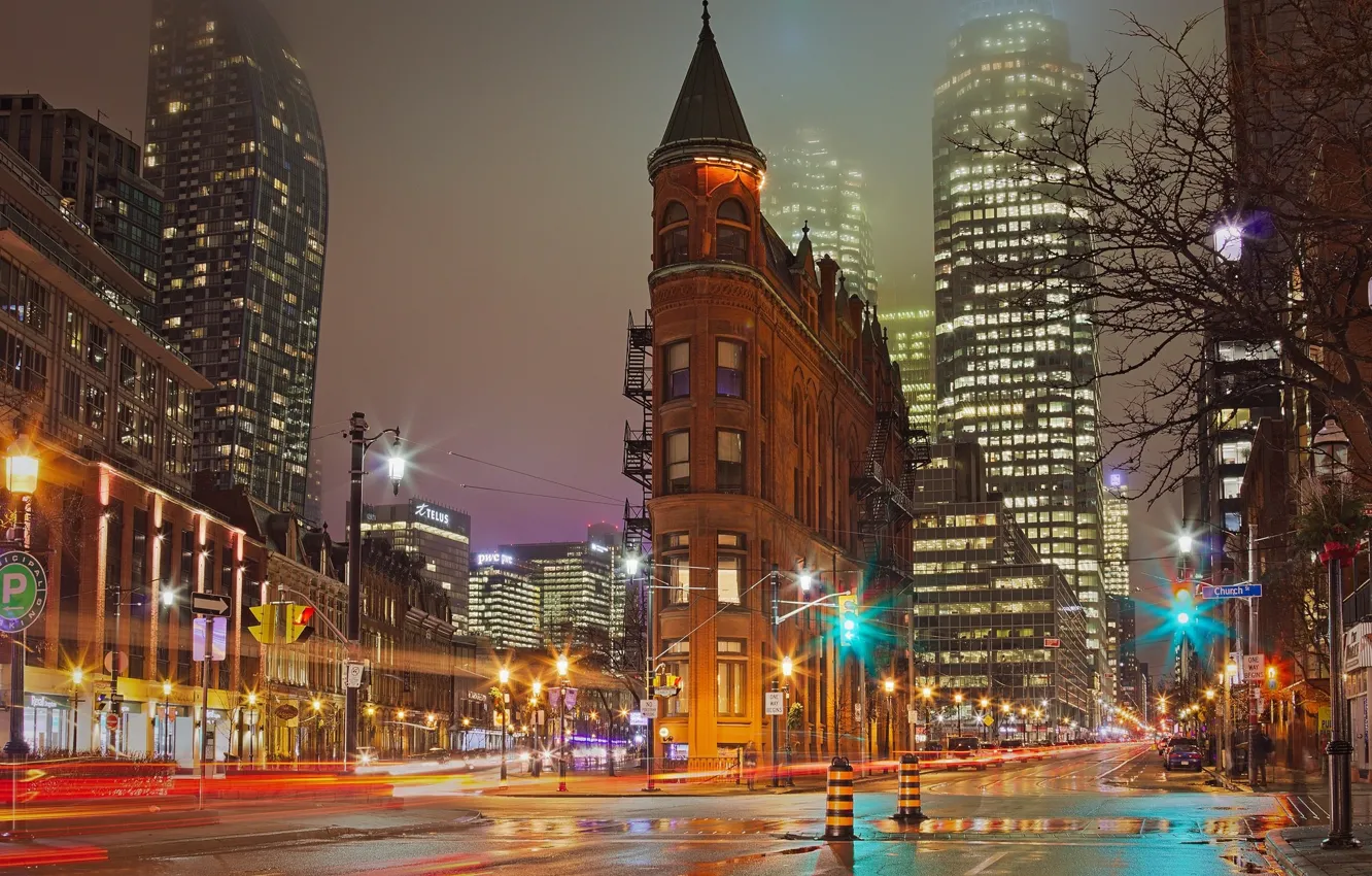 Photo wallpaper night, the city, lights, building