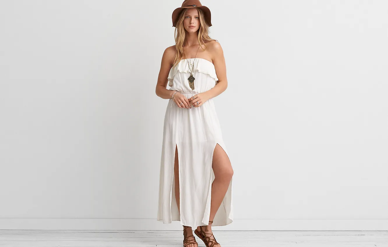 Photo wallpaper dress, hat, woman, beautiful, model, pretty, blonde, long-haired