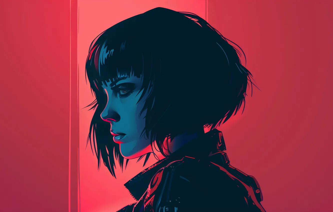 Photo wallpaper red, anime, women, Illustration, Cyberpunk, AI Art