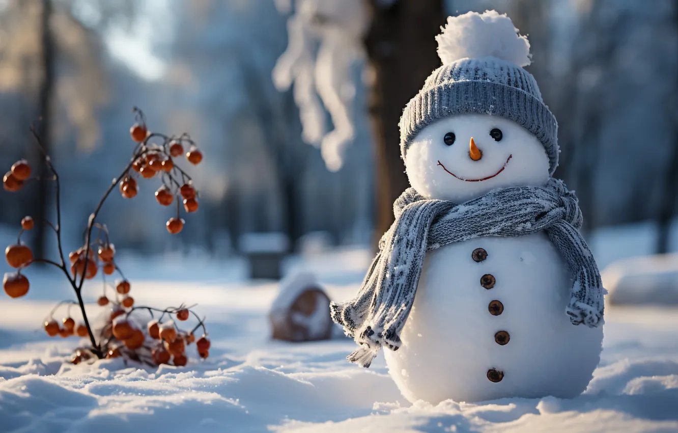 Photo wallpaper winter, snow, new year, Christmas, snowman, Christmas, winter, snow