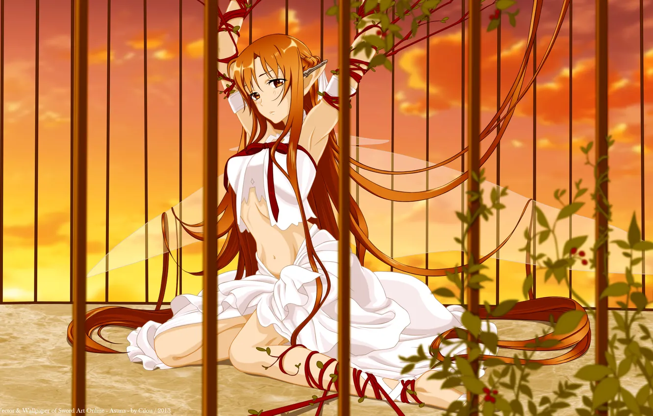 Photo wallpaper the sky, girl, clouds, sunset, tape, elf, wings, cell