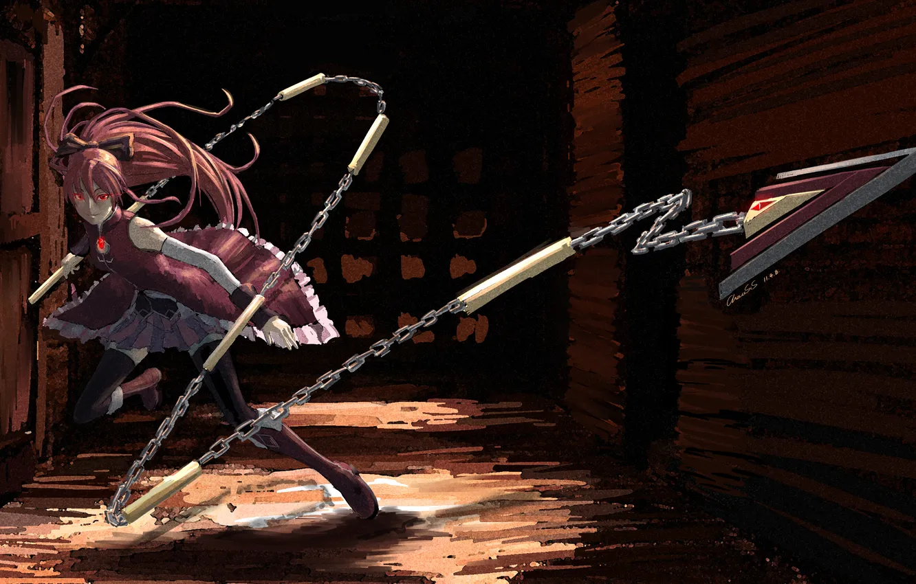 Photo wallpaper anime, chain, spear, mahou shoujo madoka magica