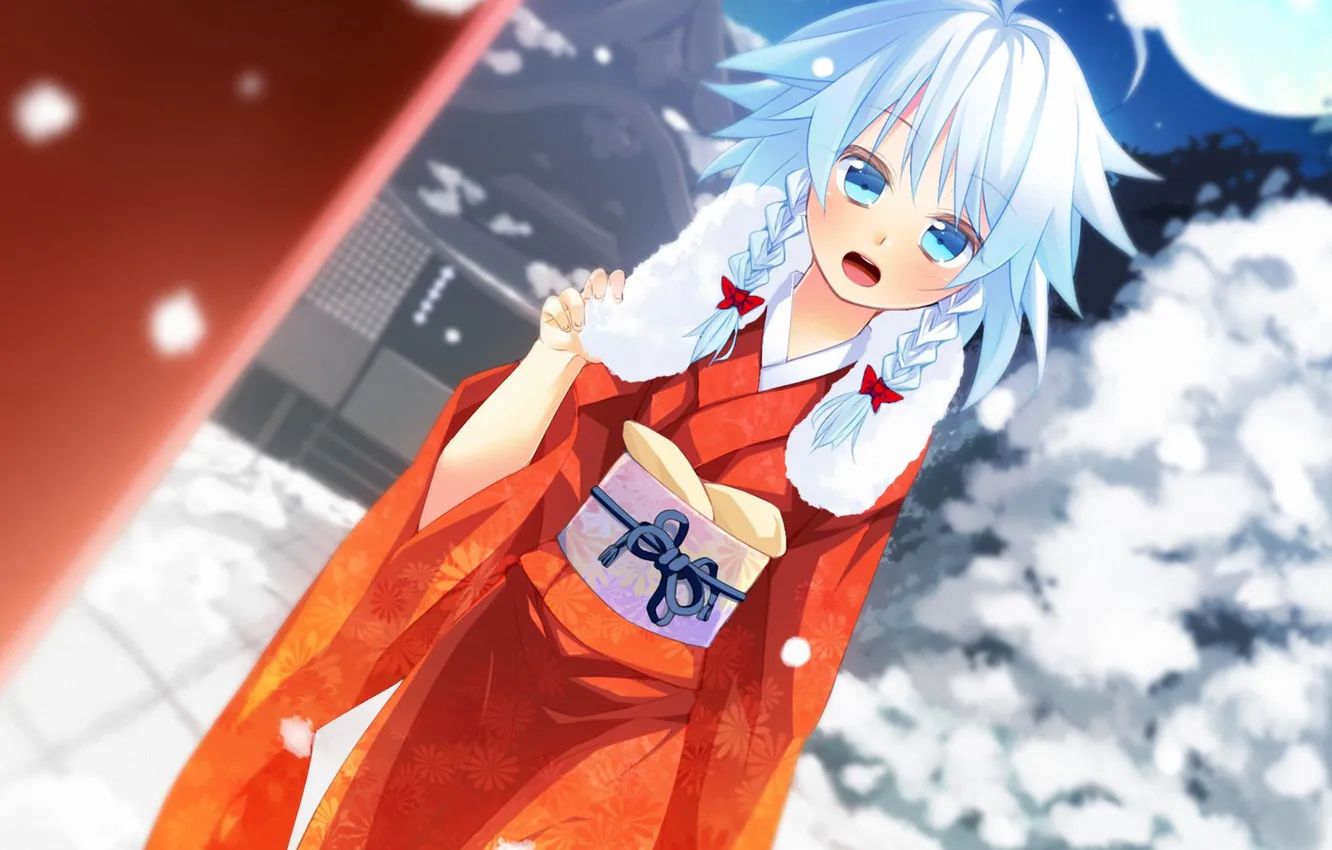 Photo wallpaper girl, snow, the moon, art, kimono, touhou, Izayoi Sakuya, nigou