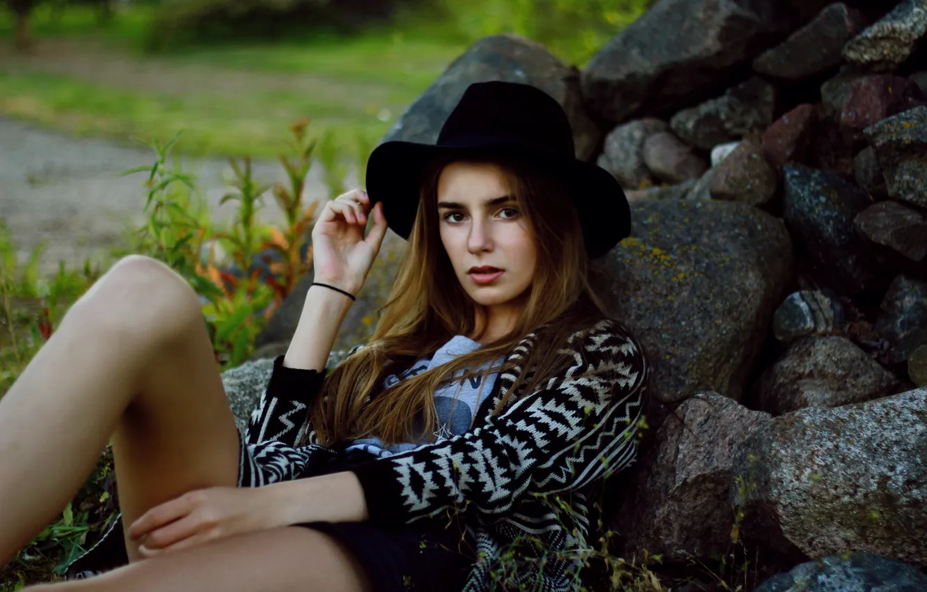 Photo wallpaper pose, hat, brunette