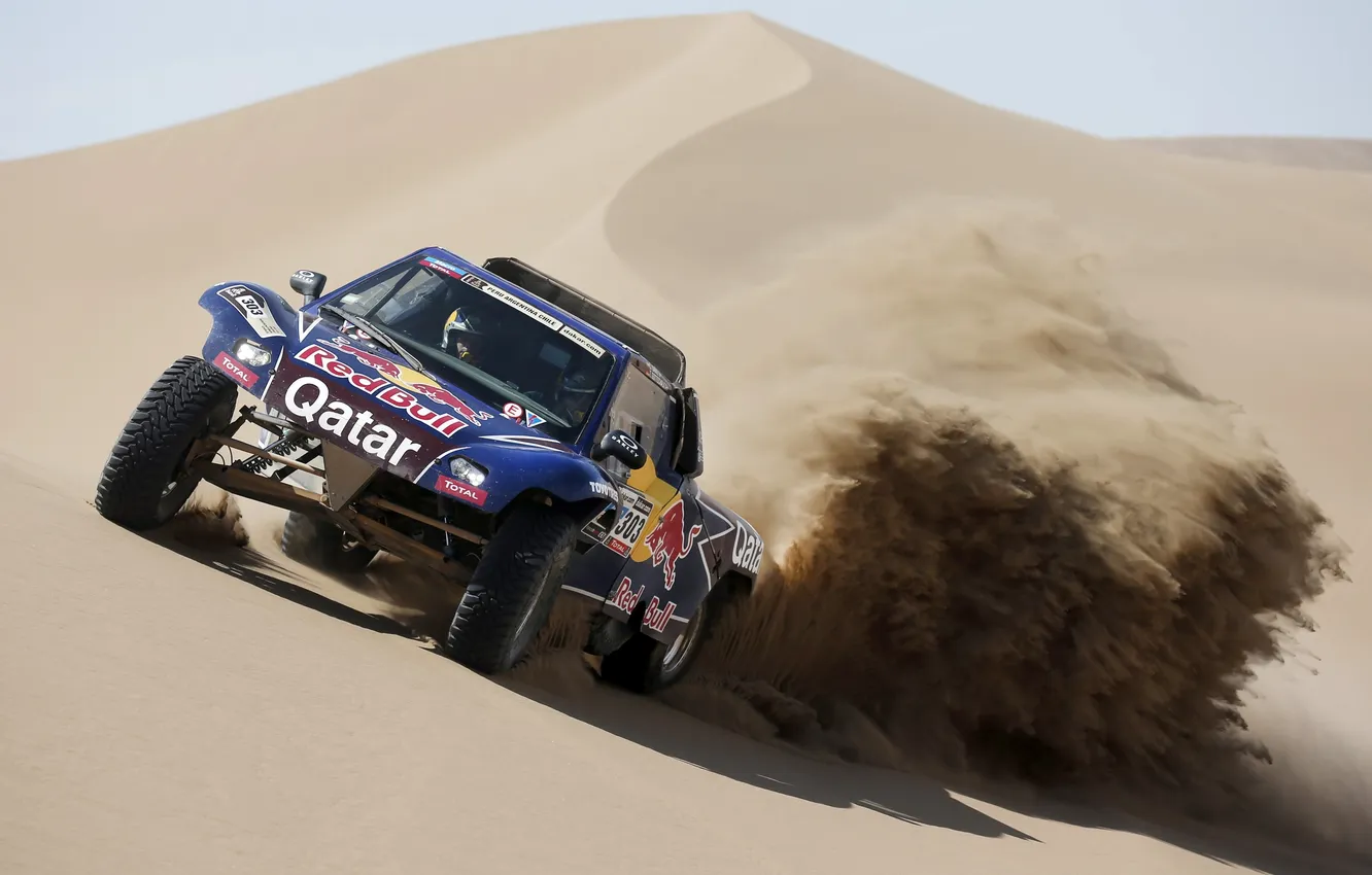 Photo wallpaper Sand, Desert, Race, Red Bull, Rally, Dakar, The front, Dune