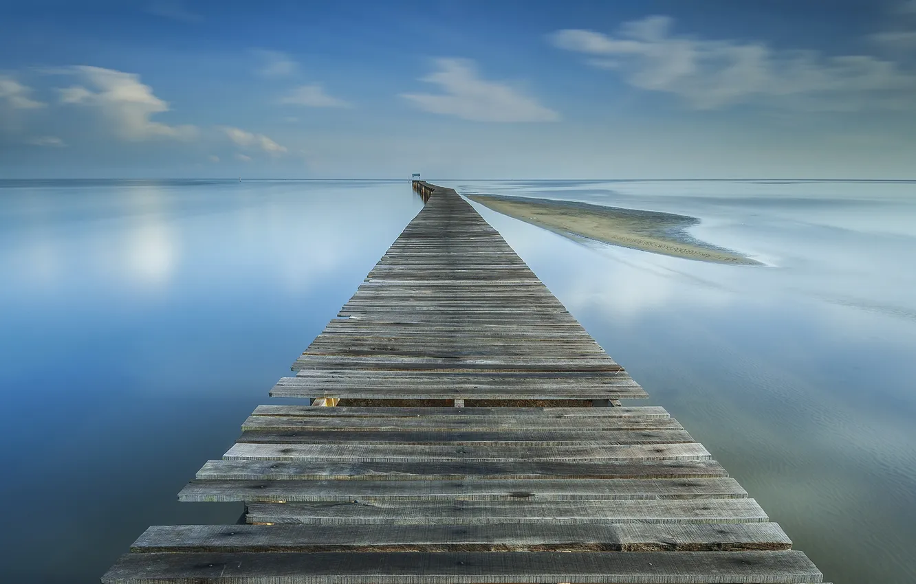 Photo wallpaper forest, the sky, clouds, lake, pierce