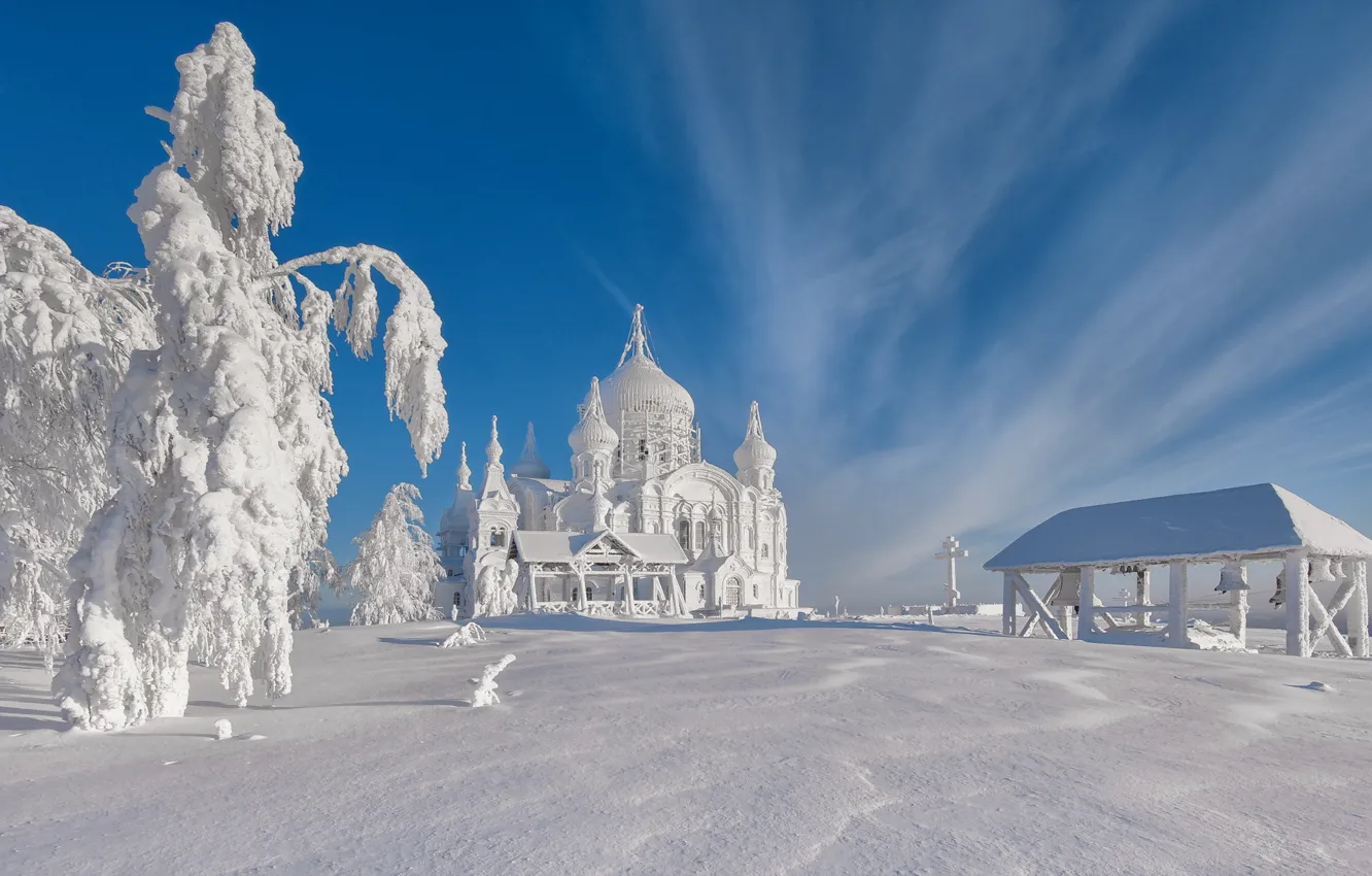 Photo wallpaper winter, snow, The Belogorsky monastery