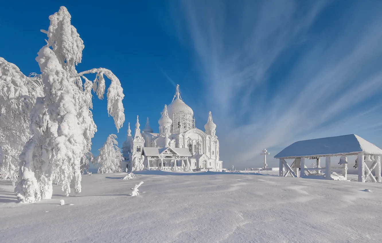 Photo wallpaper winter, snow, the Belogorsky monastery