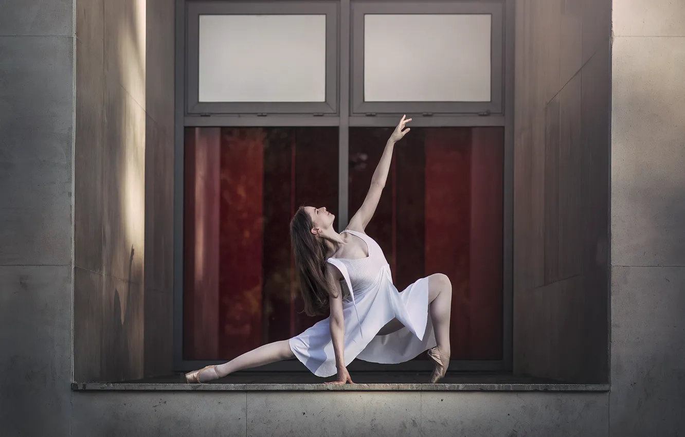 Photo wallpaper girl, pose, window, ballerina