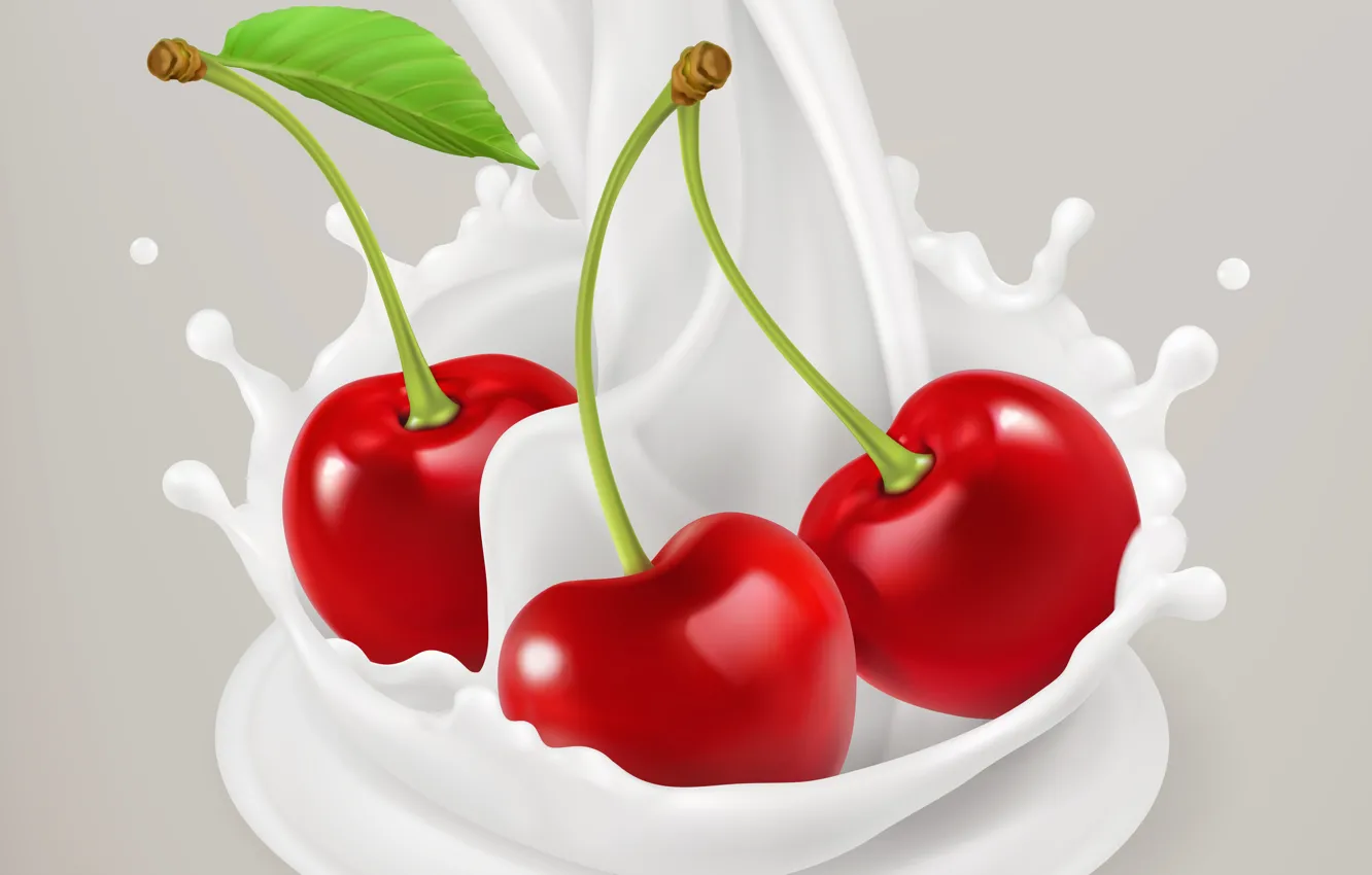 Photo wallpaper cherry, berries, background, milk