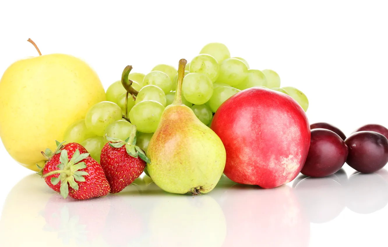 Photo wallpaper berries, apples, strawberry, grapes, fruit, plum, pear