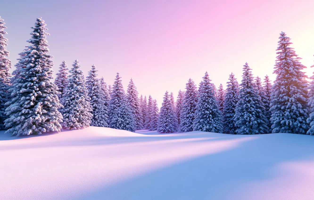 Photo wallpaper winter, frost, forest, the sky, light, snow, nature, shadow