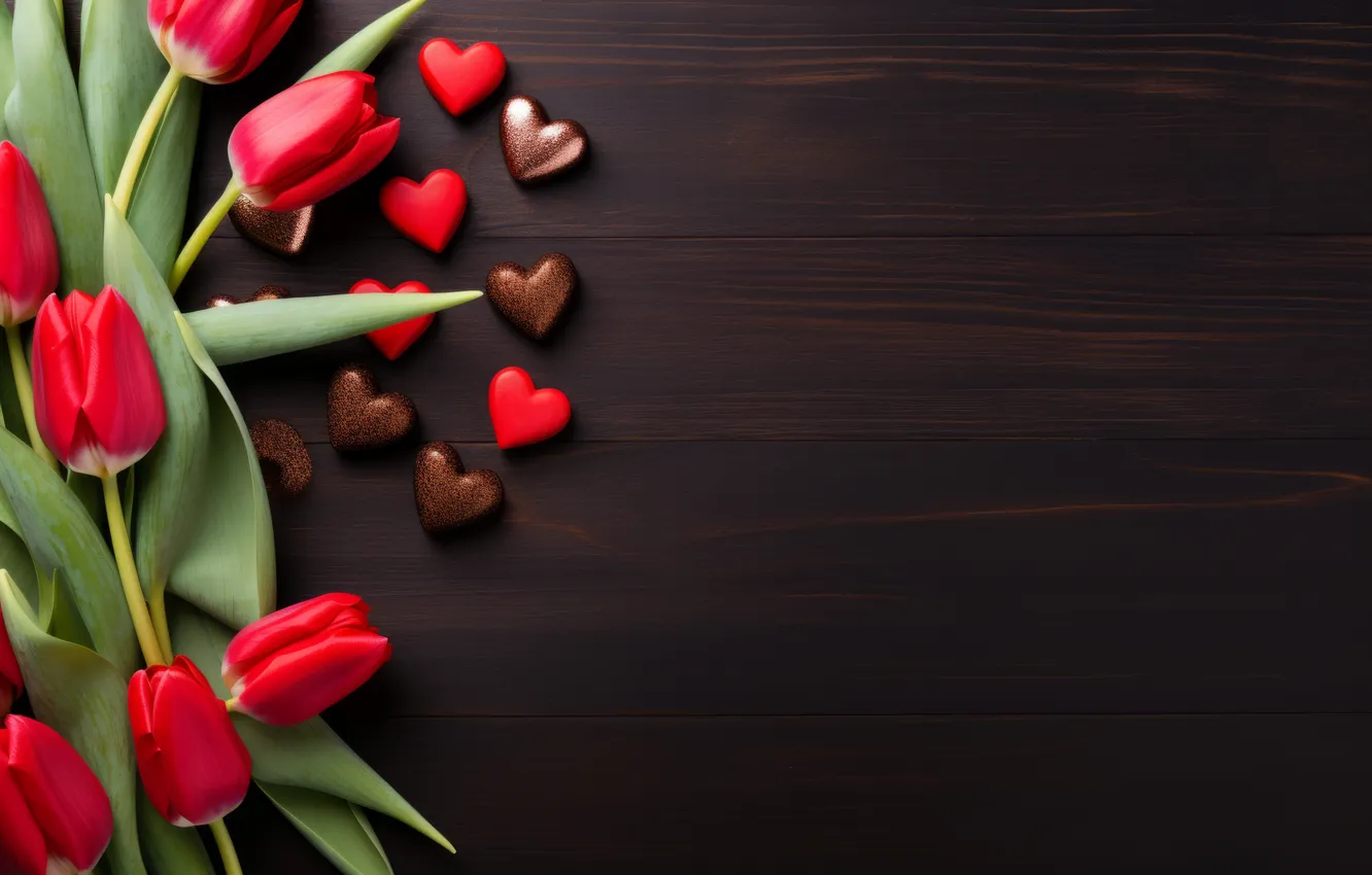 Photo wallpaper love, flowers, gift, romance, heart, tulips, red, love