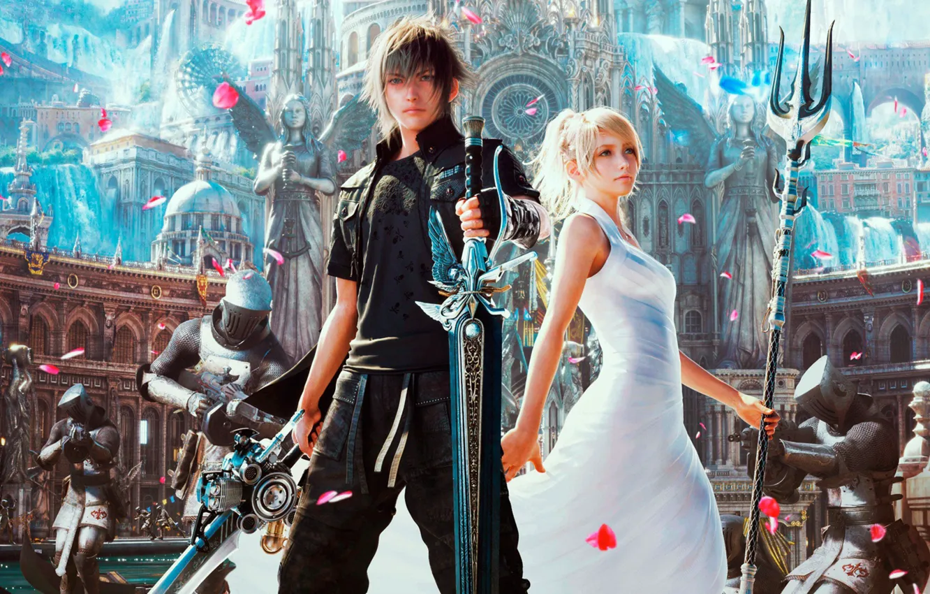 Photo wallpaper girl, guy, Final Fantasy, Square Enix, Final Fantasy XV, Night Light Sky, Luna, Noctis
