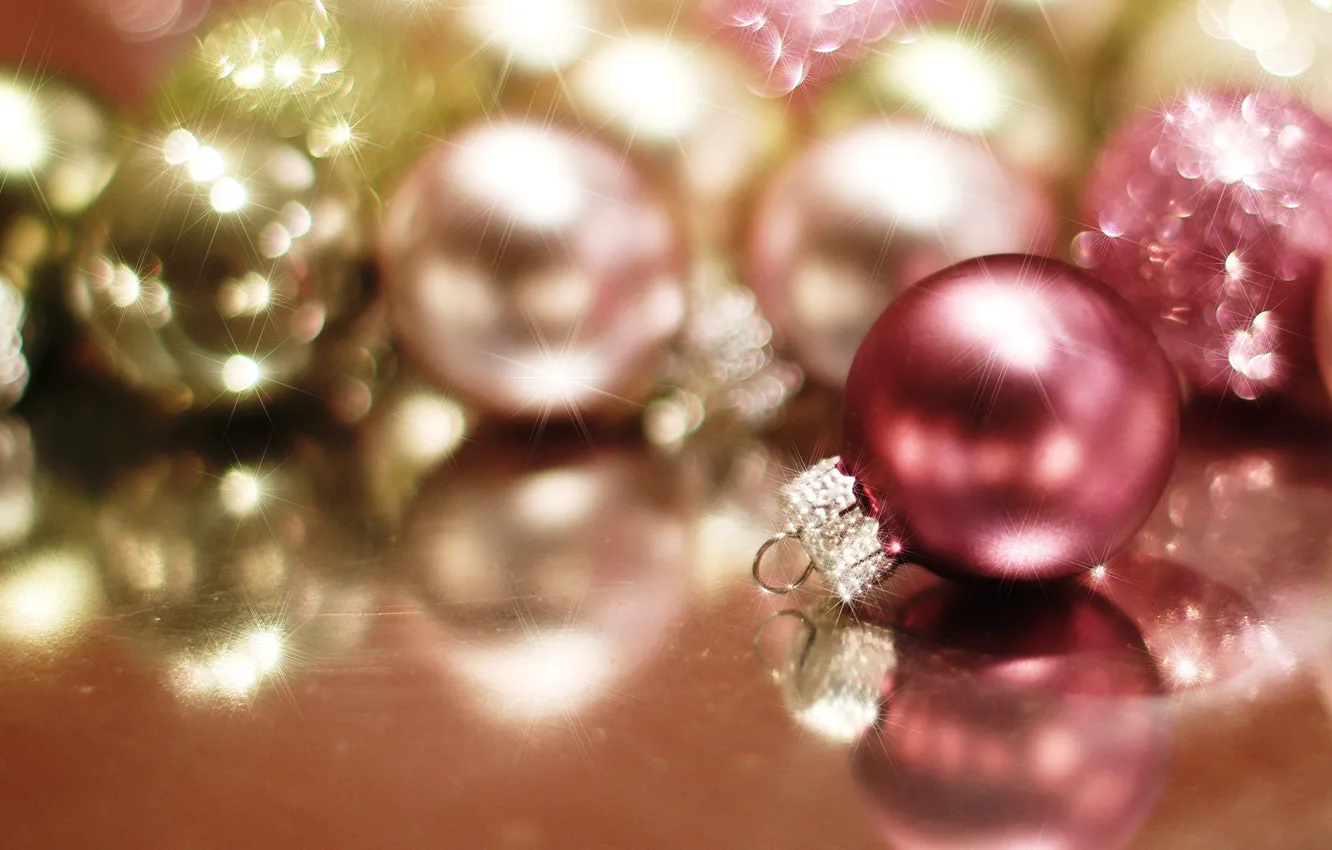 Photo wallpaper balls, light, glare, balls, toys, New Year, Christmas, red