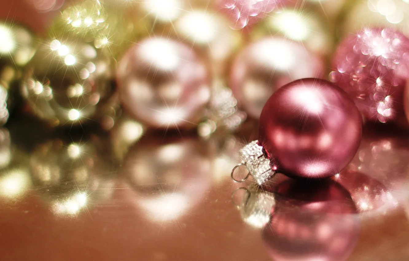 Photo wallpaper balls, light, red, glare, holiday, balls, toy, new year