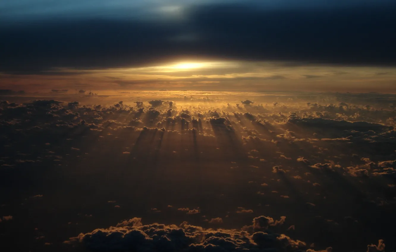 Photo wallpaper the sun, clouds, light, sunset