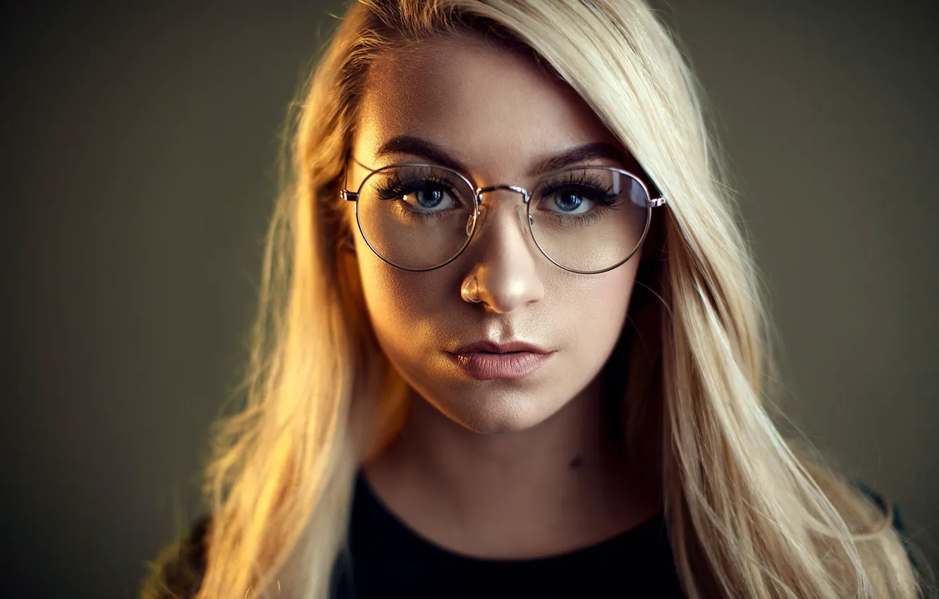 Photo wallpaper look, background, portrait, makeup, glasses, hairstyle, blonde, bokeh