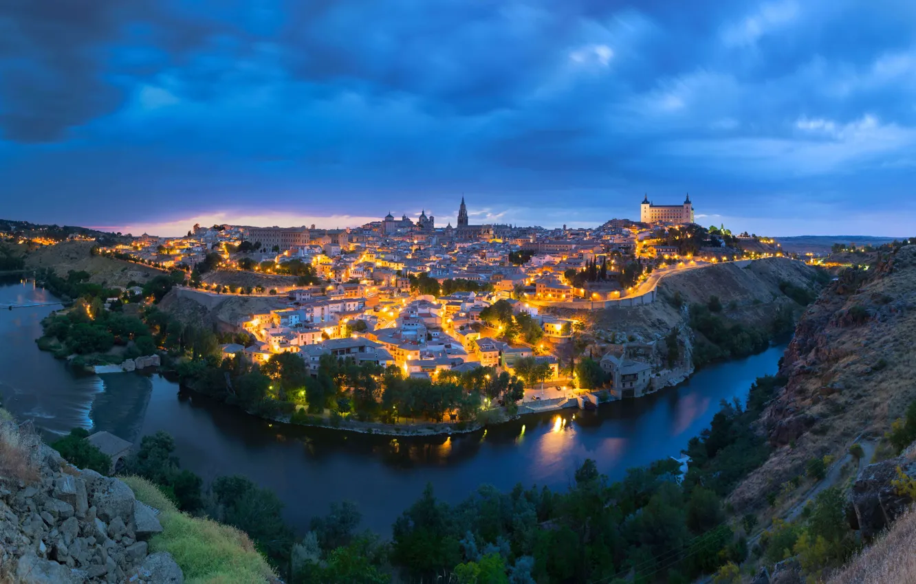 Photo wallpaper lights, the evening, panorama, Spain, Toledo